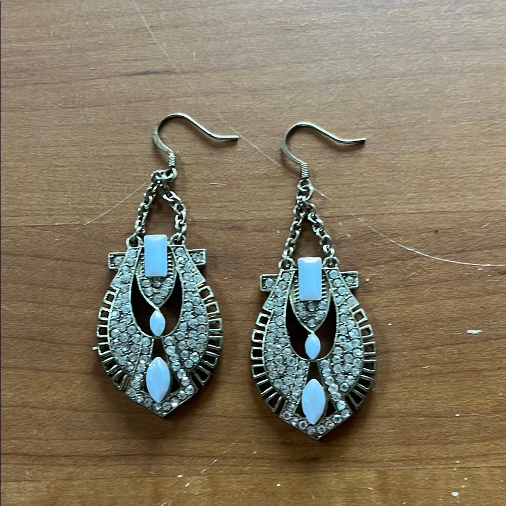 Intricate Silver and White Dangle Earrings